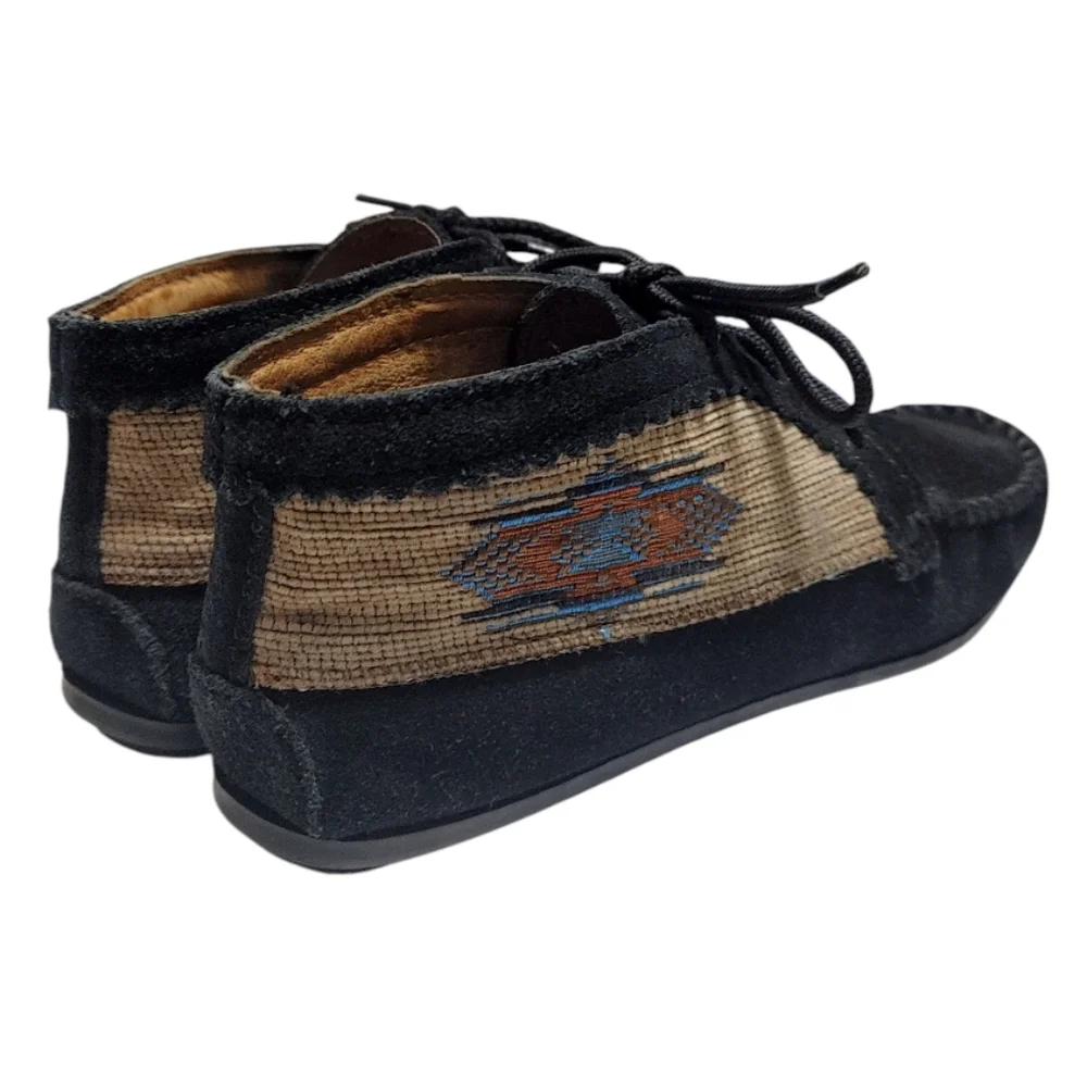 Minnetonka Black Suede El Paso Western Boho Mocassin Boots Women's Size 7.5